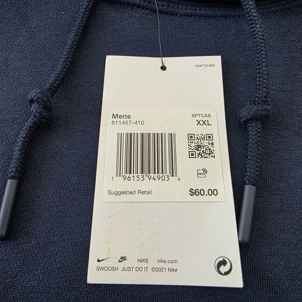 Nike Mens Sportswear Club Fleece Hoodie Midnight Navy Blue XXL 611457-410 NWT